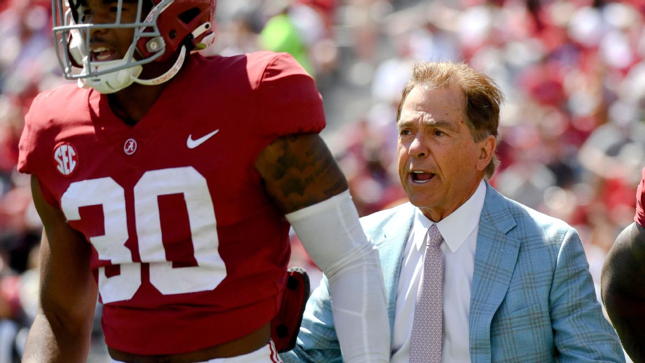 See Alabama football Nick Saban and Jimbo Fisher exchange handshake