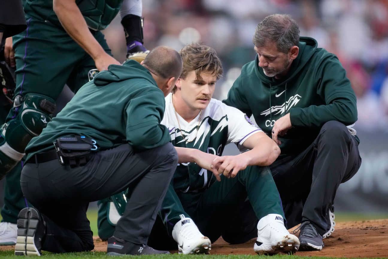 Rockies pitcher Feltner hit in head by line drive