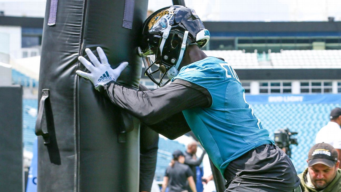 Jacksonville Jaguars running back D'Ernest Johnson (25) runs into