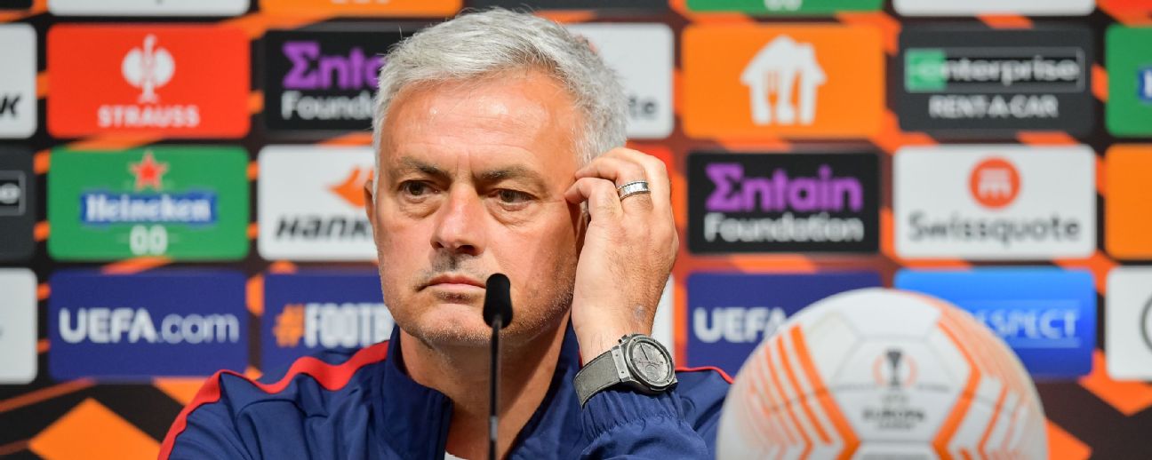AS Roma coach JosÃ¨ Mourinho attends the press conference prior to the UEFA Europa League 2022/23 final match between Sevilla FC and AS Roma at Puskas Arena on May 30, 2023 in Budapest, Hungary.