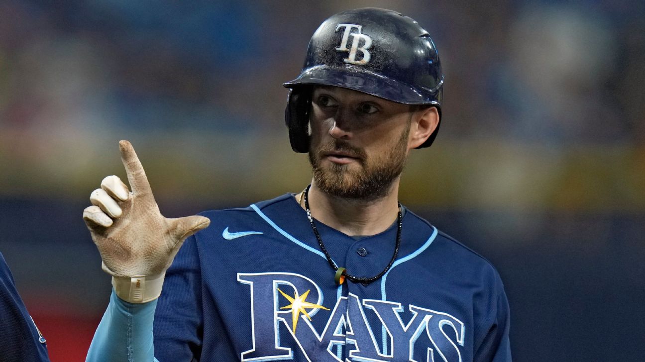 Brandon Lowe of the Tampa Bay Rays on before a game against the