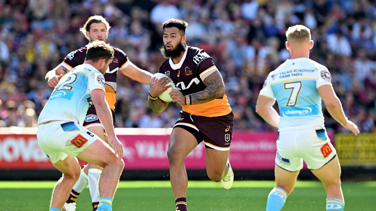 Payne Haas in action during a Brisbane Broncos NRL training session News  Photo - Getty Images