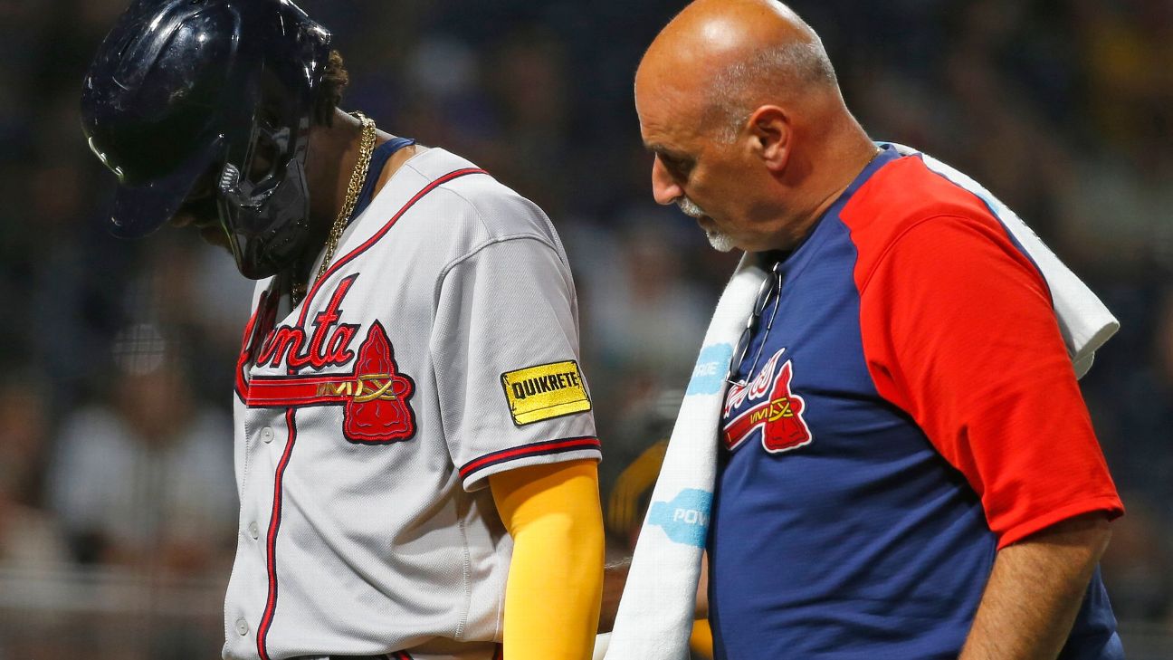 X-rays on Acuna's elbow negative after Braves star hit by pitch - ESPN