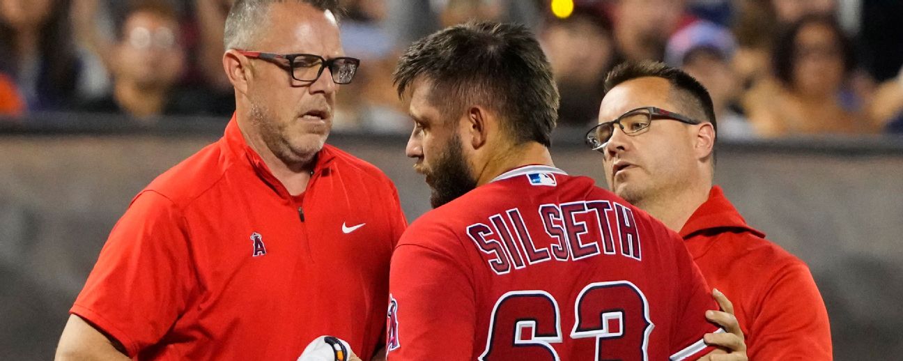 Angels starter Chase Silseth taken to hospital after getting hit by throw