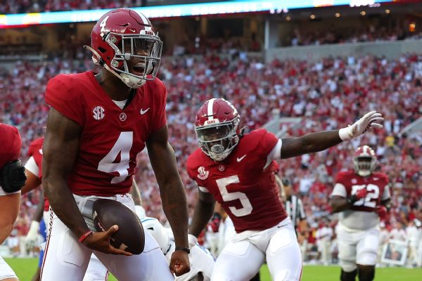 Milroe makes statement with 5 TDs as Bama rolls