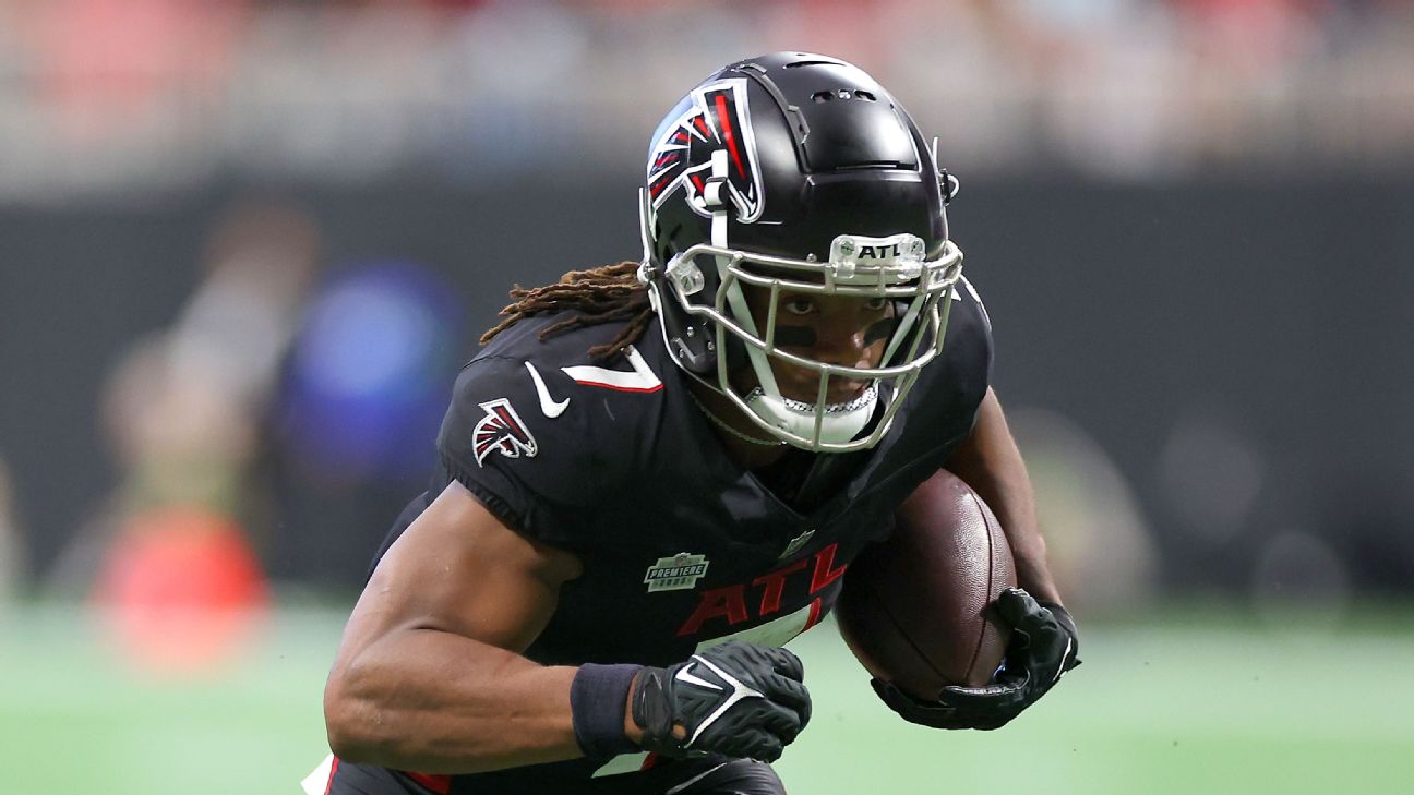 Atlanta Falcons safety Jaylinn Hawkins (32) lines up during the first half  of an NFL football game against the Carolina Panthers, Sunday, Sep. 10,  2023, in Atlanta. The Atlanta Falcons won 24-10. (