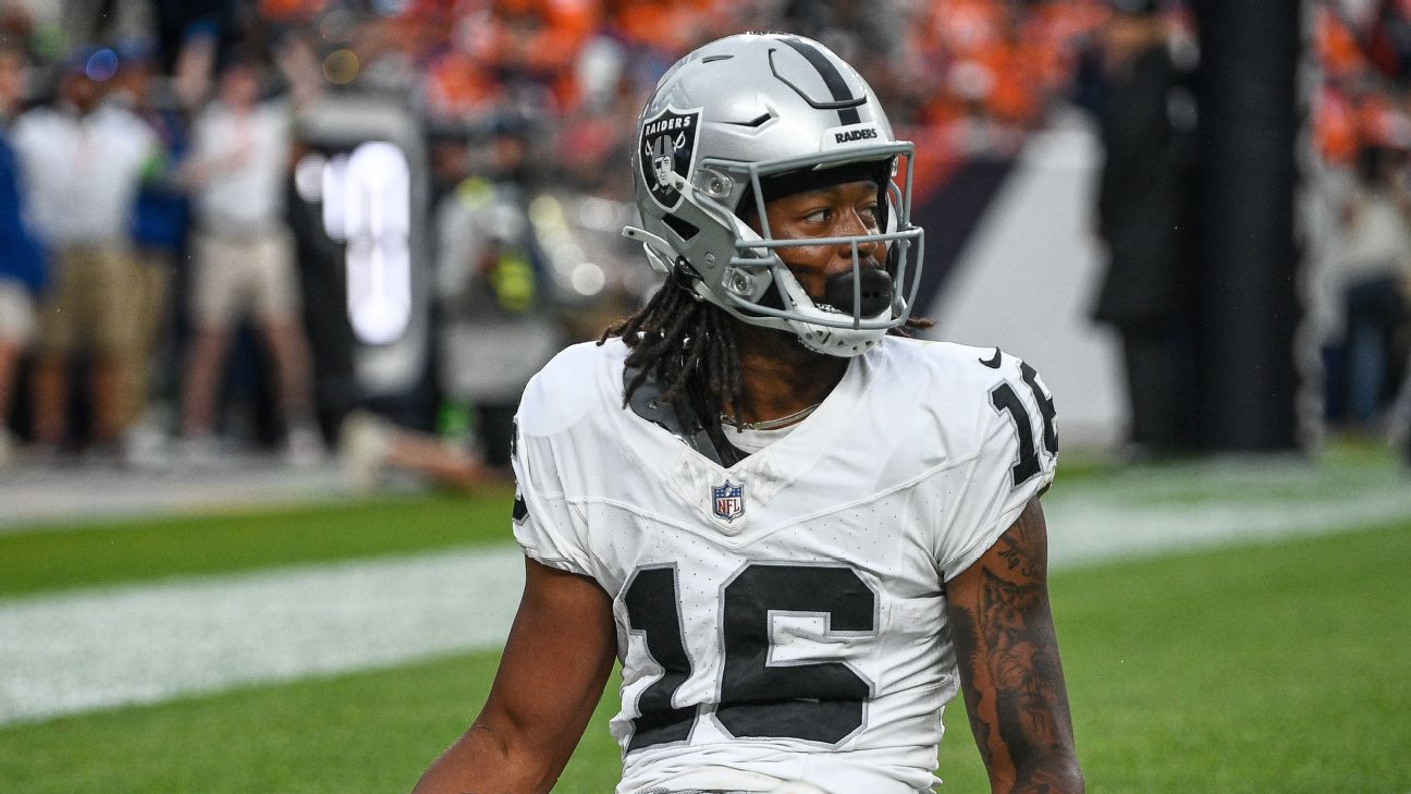 Las Vegas Raiders wide receiver Jakobi Meyers shows textbook toe-tap  technique on a 13-yard sideline grab