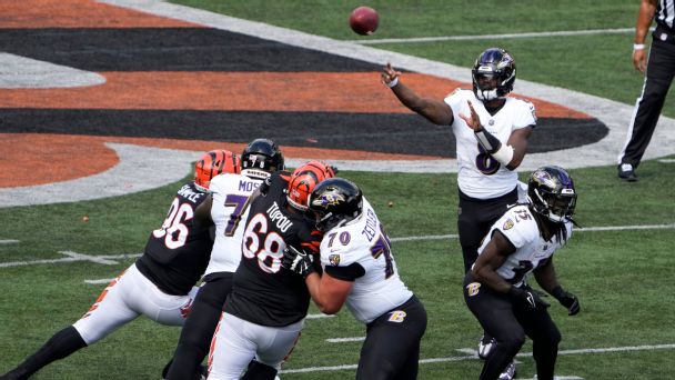 Ravens' Lamar Jackson throws 2 TD passes against Bengals