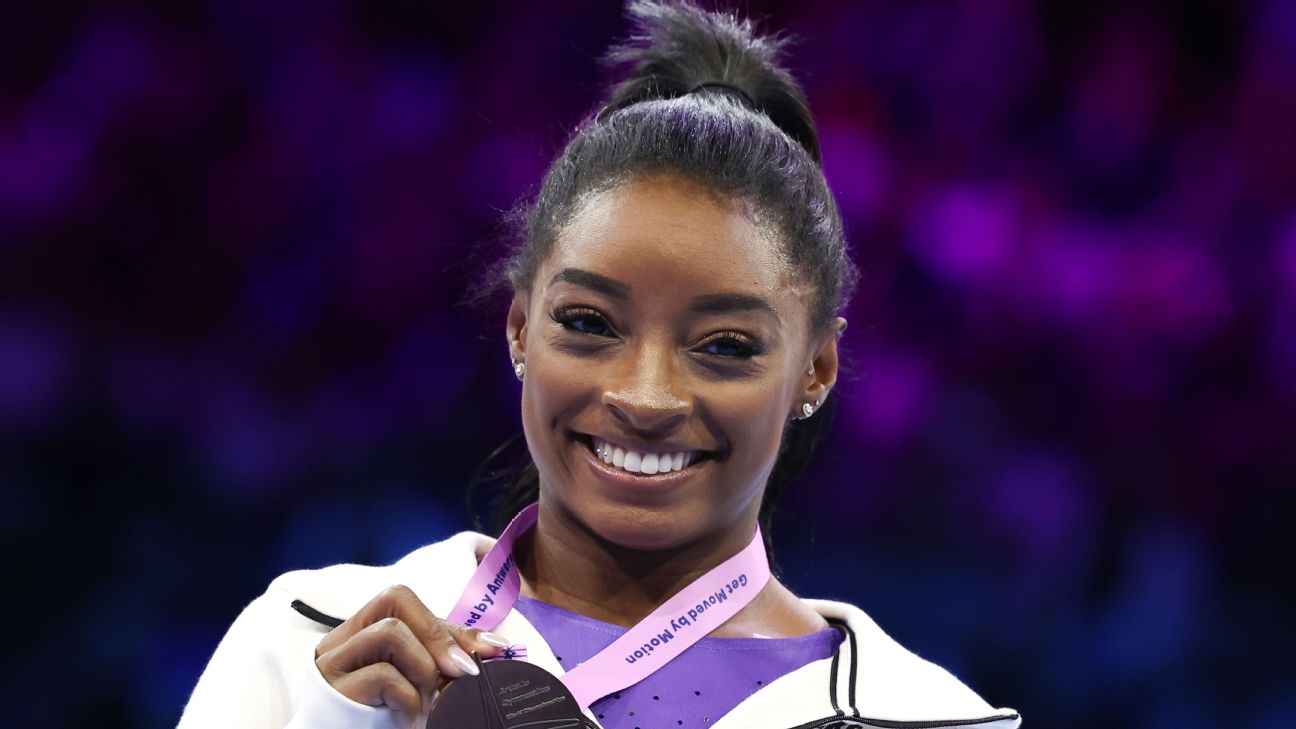 Biles wins balance beam for 3rd gold at worlds