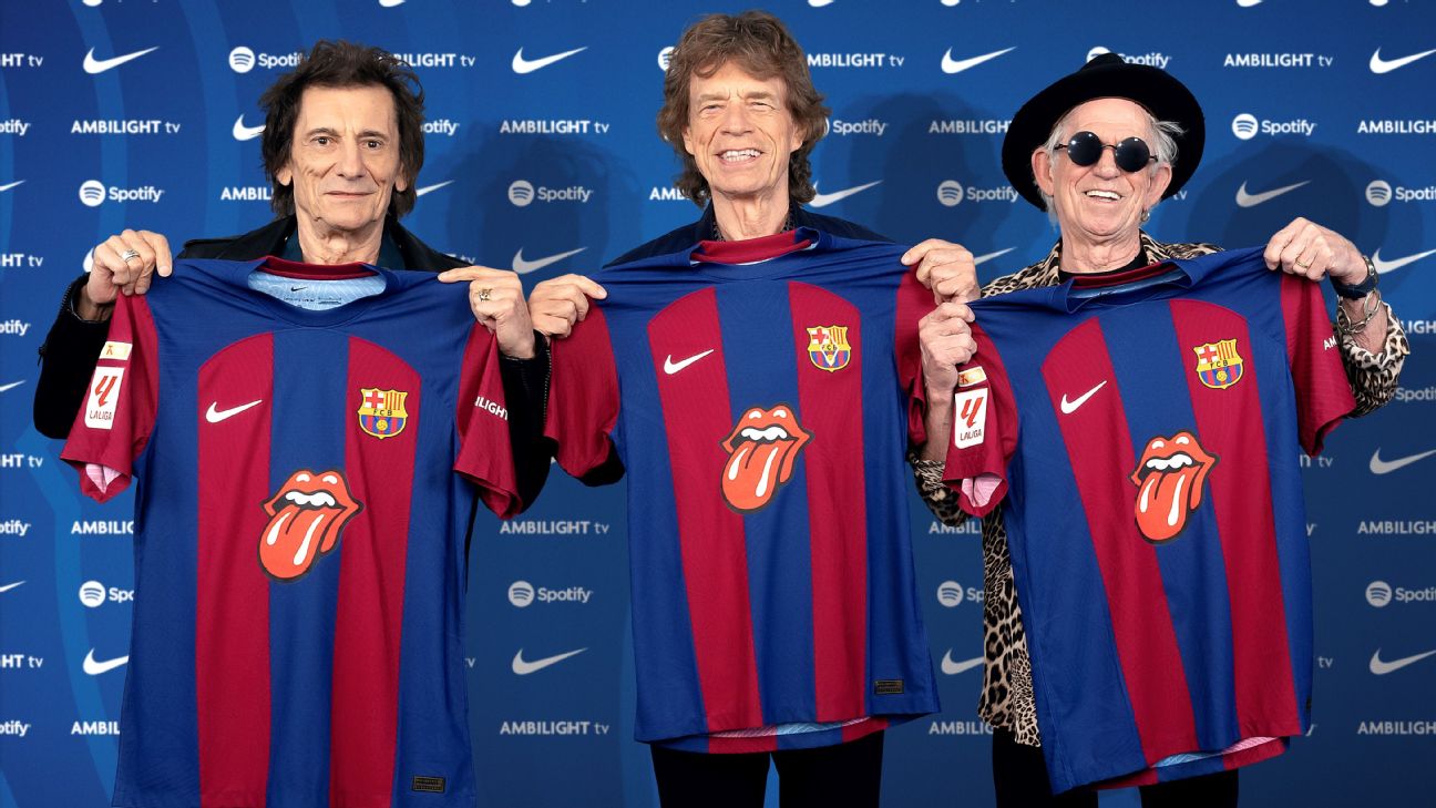 Rolling Stones with Barcelona jerseys