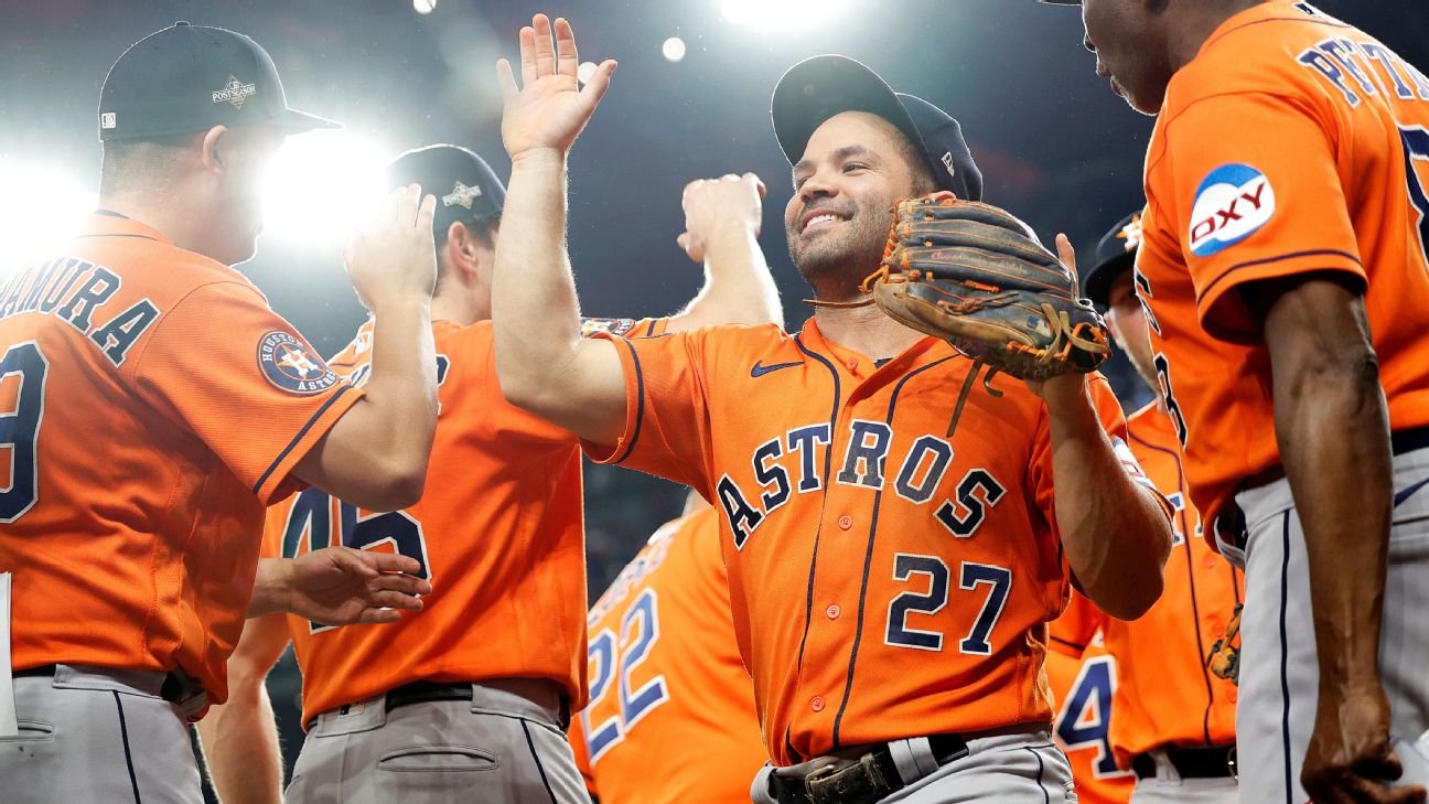Houston Astros' Jose Altuve speaks to reporters before a Game 4 of