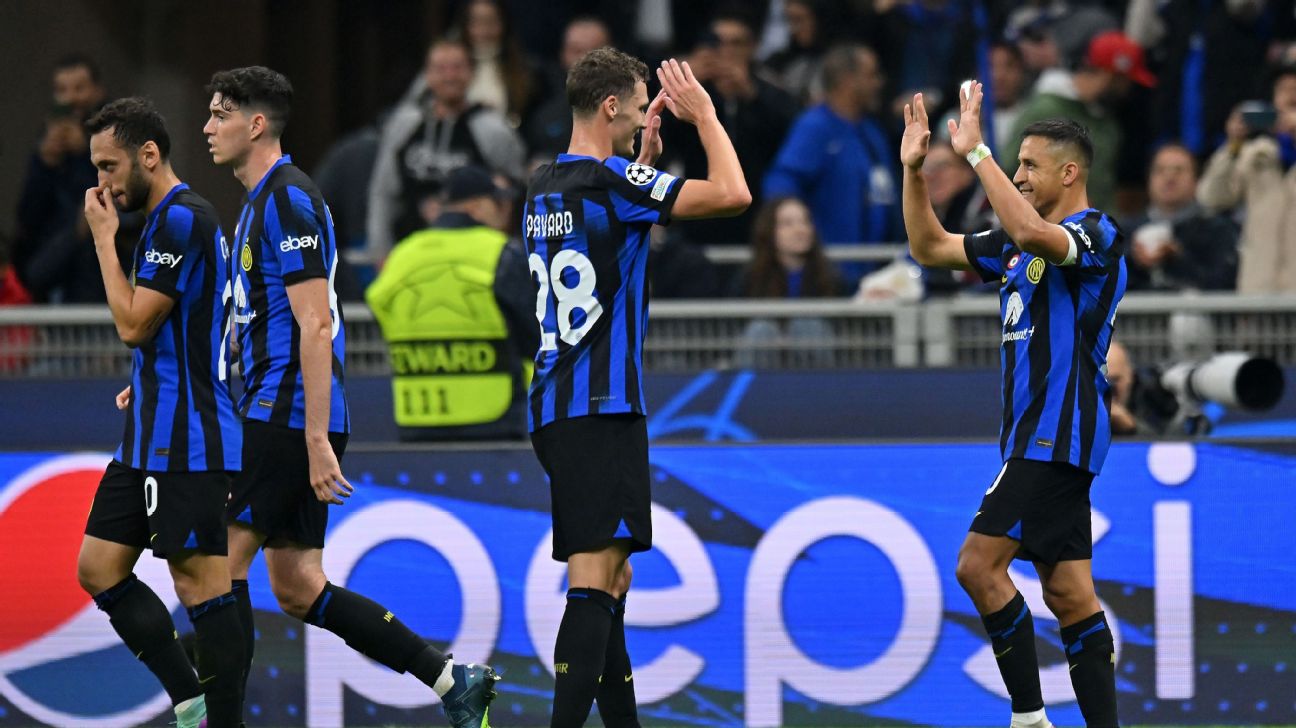 Inter Milan players celebrate after scoring a goal against Salzburg in the Champions League.