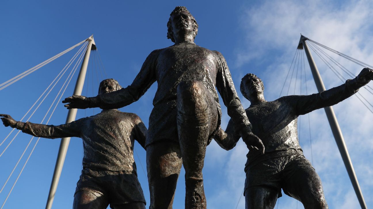 The winner's trophy is seen on a plinth at the side of the pitch News  Photo - Getty Images