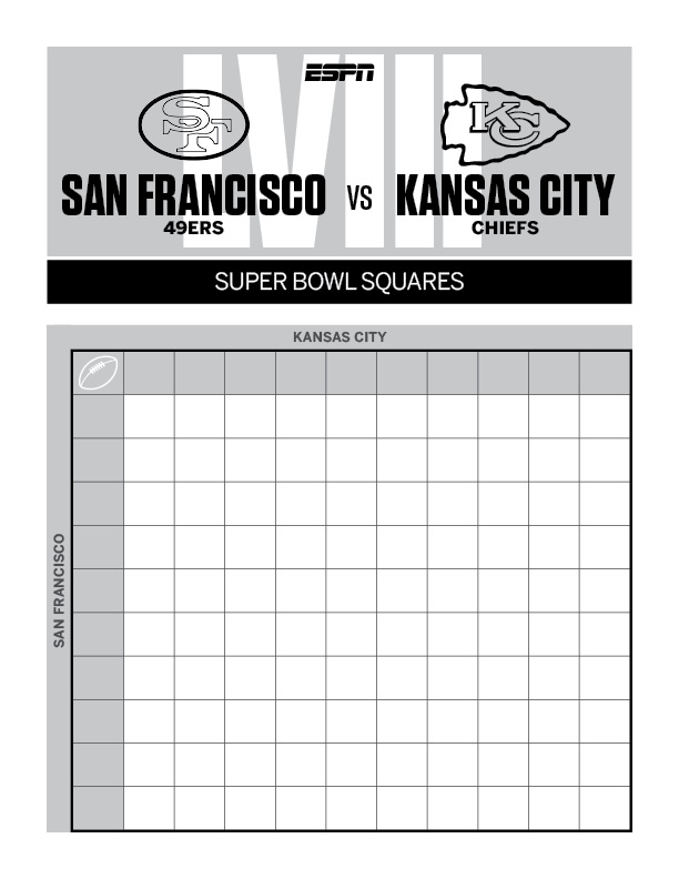 2024 Super Bowl Squares 49ers Chiefs Printable Party Sheet ABC7 San   Prop Bets Squares 24 2 