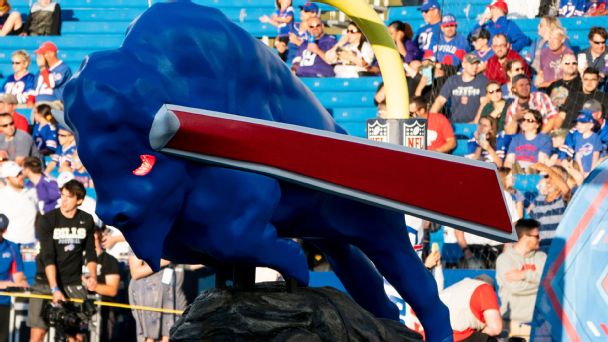 How large will the bison statues outside of the Bills' new stadium be?