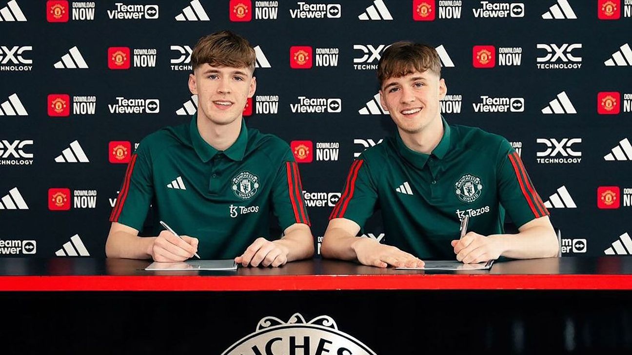 Famous footballing twins: Sons of Man United great sign pro contracts at Old Trafford