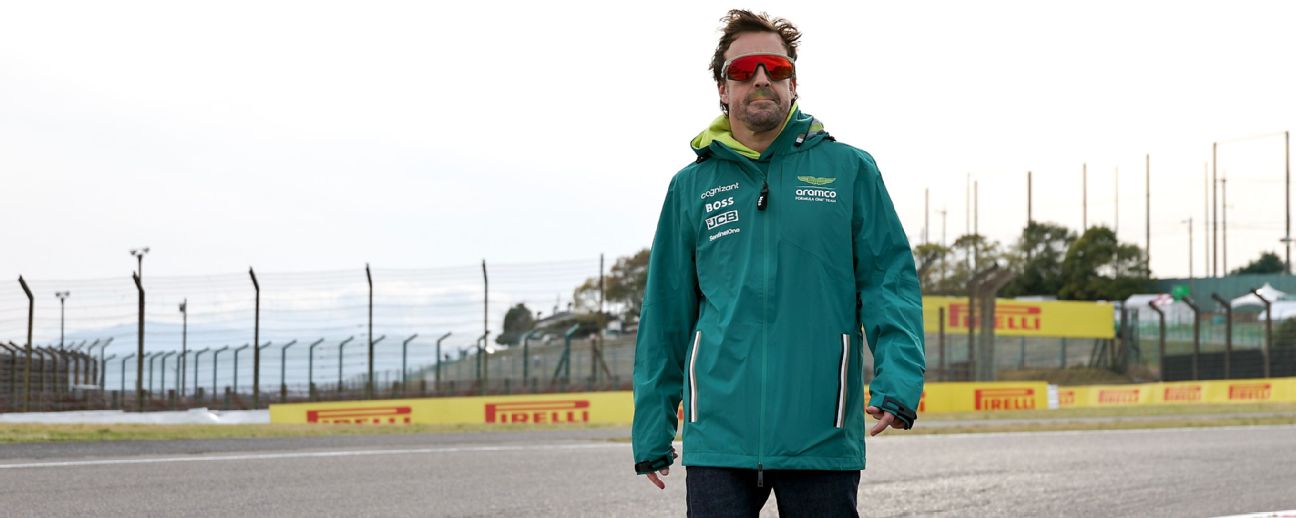 Fernando Alonso of Spain and Aston Martin Aramco F1 Team during previews ahead of the F1 Grand Prix of Japan at Suzuka International Racing Course [1296x518]