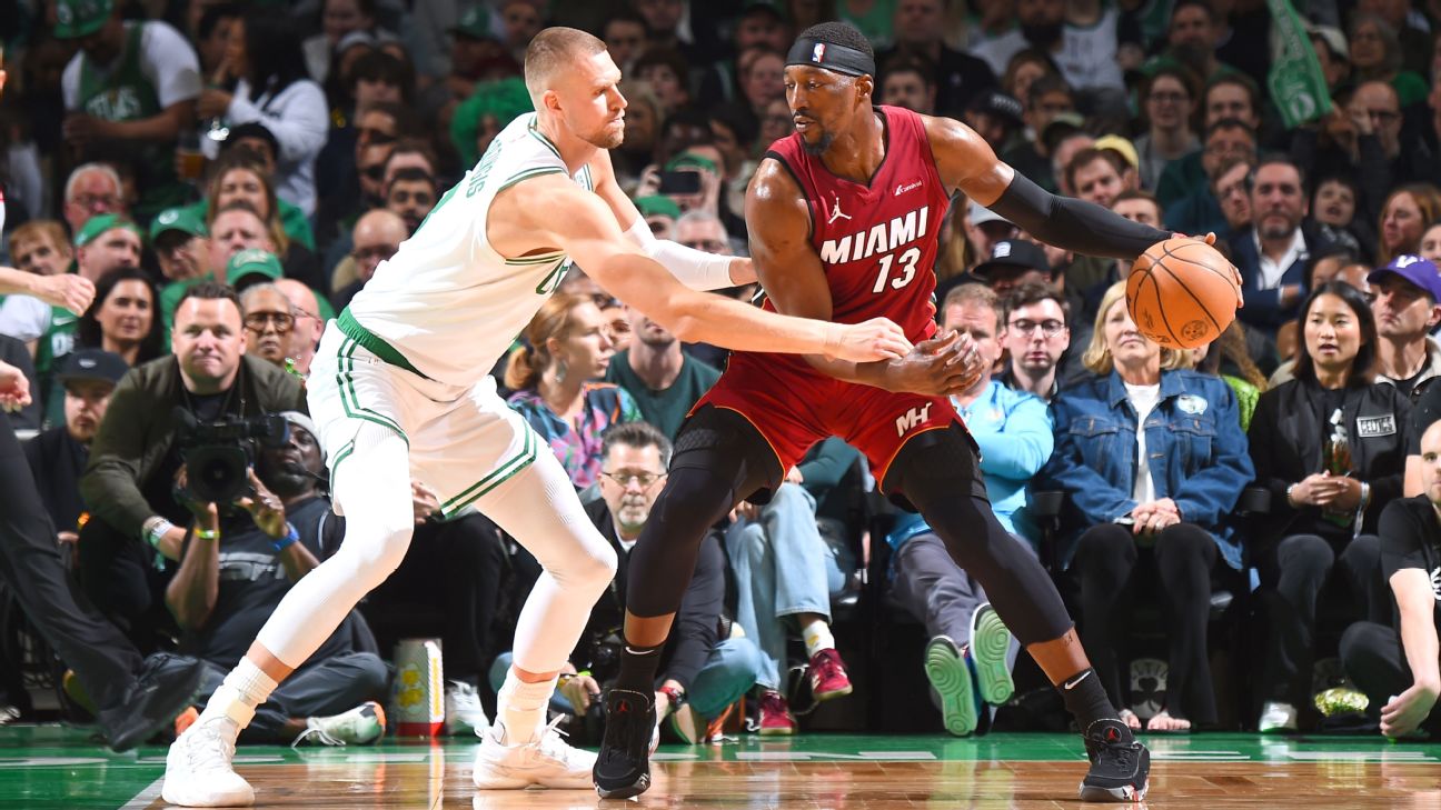 Heat vs.Celtics (Bam Adebayo #13 of the Miami Heat dribbles the ball) [1296x729]