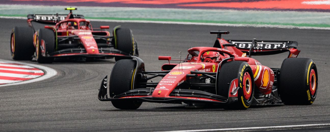 Charles Leclerc of Monaco driving the (16) Ferrari SF-24 on track during the F1 Grand Prix of China at Shanghai International Circuit on April [1296x518]