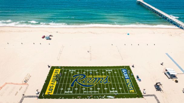 Rams build field on shore of Hermosa Beach ahead of NFL draft