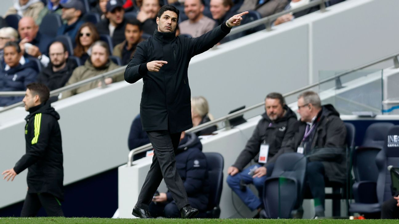 Mikel Arteta, Manager of Arsenal on the side line during the Premier League match between Tottenham Hotspur and Arsenal FC at Tottenham Hotspur Stadium [1296x729]