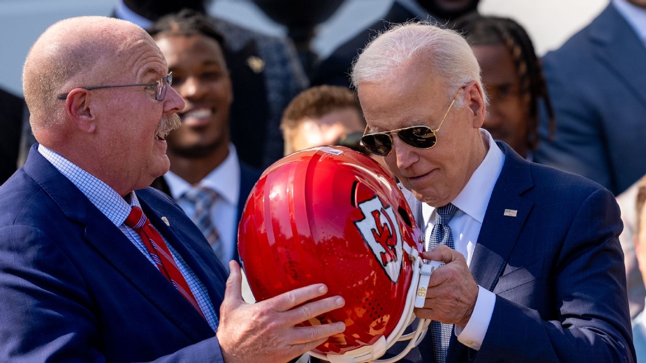 Biden dons helmet  lauds Chiefs for  back to back 