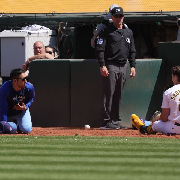 Jays' Kikuchi embarrassed as collision causes out