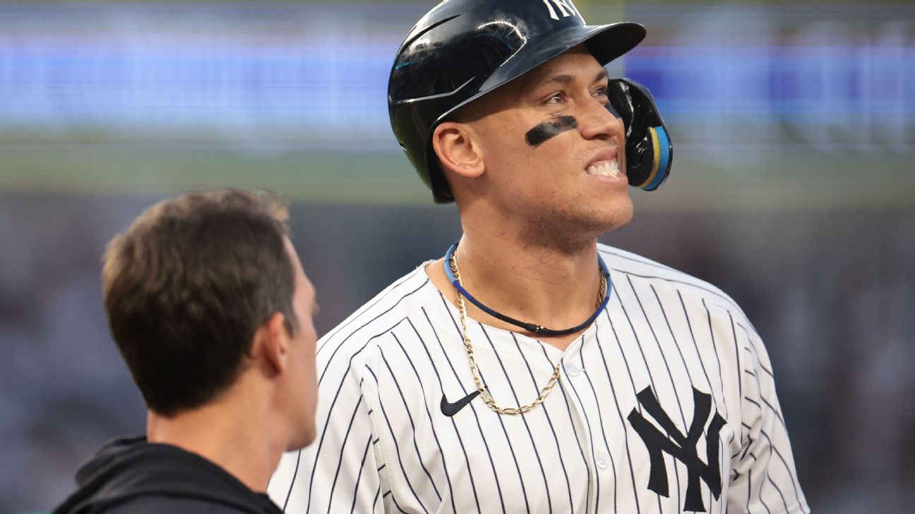 Aaron Judge not in Yankees' lineup after being hit on hand