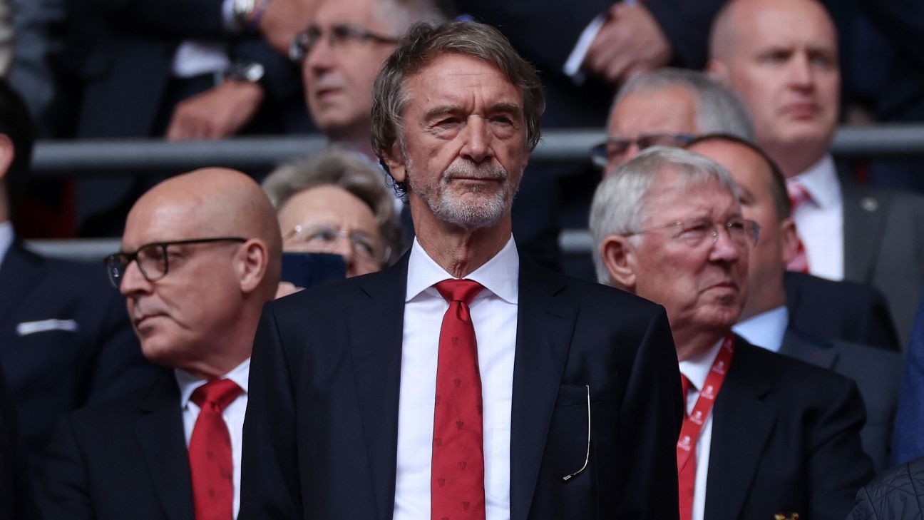 Manchester United co owner Sir Jim Ratcliffe with Sir Dave Brailsford (L) and Sir Alex Ferguson (R) before the Emirates FA Cup Final match between Manchester City and Manchester United at Wembley  [1296x729]