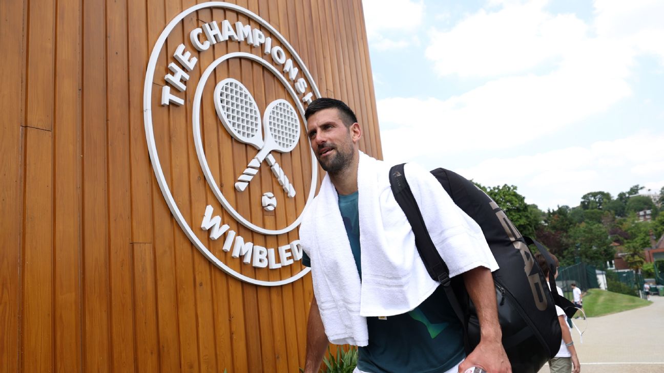 Novak Djokovic of Serbia leaves the practice courts prior to The Championships Wimbledon 2024 at All England Lawn Tennis and Croquet Club [1296x729]