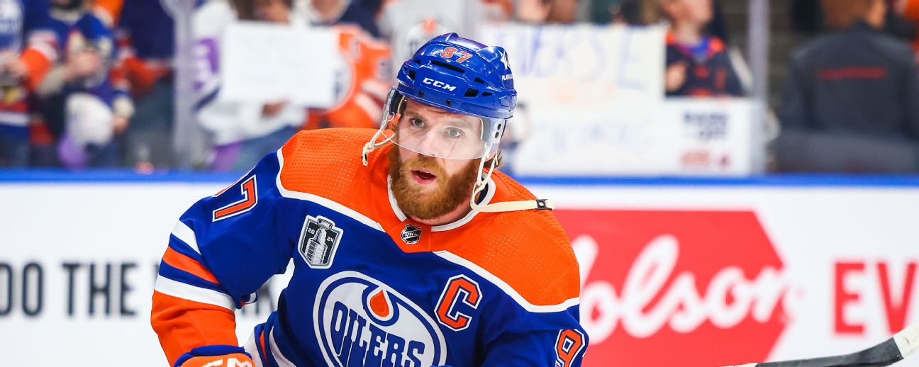 Edmonton Oilers center Connor McDavid (97) skates during the warmup period against the Florida Panthers.