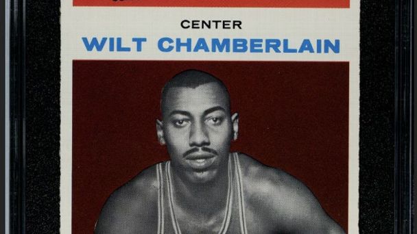 The front of the 1961-62 Wilt Chamberlain card that sold for a new record amount.