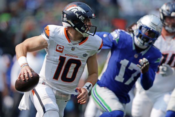 Bo Nix threw 42 passes in his NFL regular-season debut and had five running plays on scrambles. — Article image accompanying Macdonald says Broncos' Payton accused Seahawks of cheating on WagerUp Sports News. Bo Nix threw 42 passes in his NFL regular-season debut and had five running plays on scrambles. — Article image accompanying Macdonald says Broncos' Payton accused Seahawks of cheating on WagerUp Sports News.