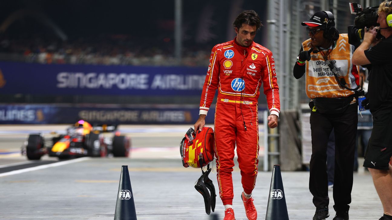 Ferrari's Carlos Sainz fined for crossing track after crash during qualifying at the Singapore Grand Prix. - ESPN