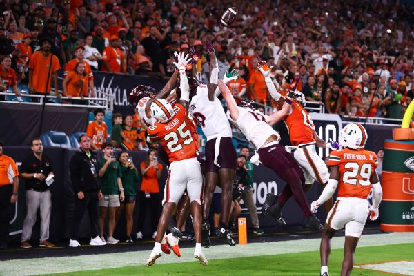 Miami survives as Hokies  Hail Mary TD overturned