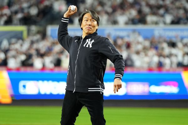 Hideki Matsui throws out the ceremonial first pitch prior to Game 5 of the 2024 World Series. — Article image accompanying Hideki Matsui hired as manager of Japan's Yomiuri Giants on WagerUp Sports News. Hideki Matsui throws out the ceremonial first pitch prior to Game 5 of the 2024 World Series. — Article image accompanying Hideki Matsui hired as manager of Japan's Yomiuri Giants on WagerUp Sports News.