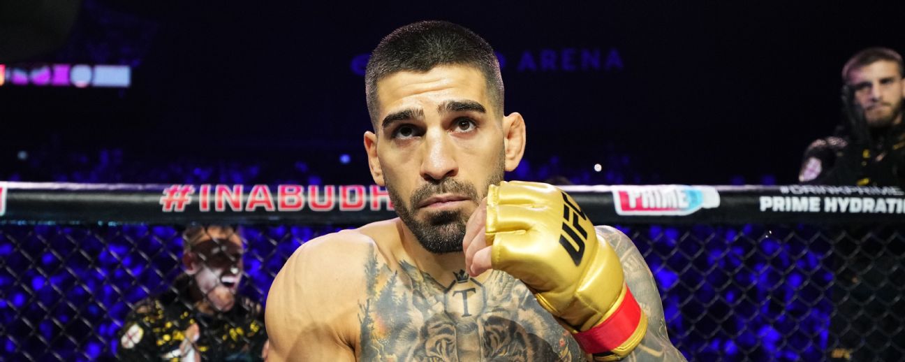 Ilia Topuria of Spain prepares to face Max Holloway in the UFC featherweight championship fight during the UFC 308 event at Etihad Arena on October 26