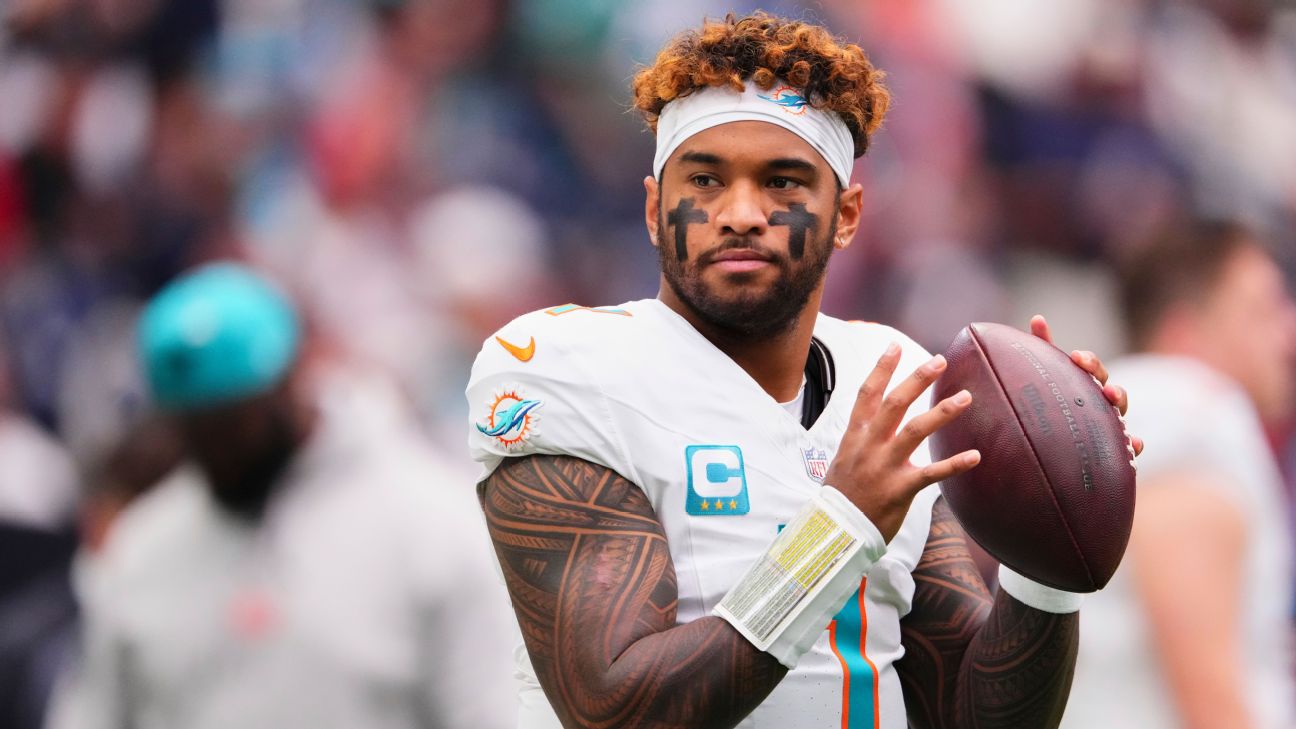<a href="https://www.espn.com/nfl/story/_/id/43196742/dolphins-downgrade-tua-tagovailoa-doubtful-hip-injury" target="_blank">Dolphins downgrade Tua to doubtful with hurt hip</a>