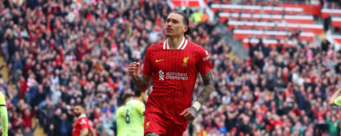 Darwin Núñez, delantero de Liverpool, festeja su gol ante Southampton convertido el 8 de marzo de 2025 en Anfield por la Premier League.