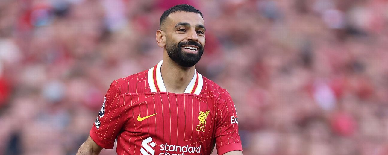 Mohamed Salah of Liverpool looks on during the Premier League match against Tottenham Hotspur FC at Anfield.