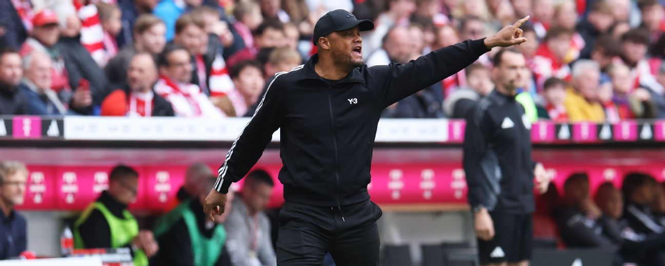 Vincent Kompany, Head Coach of Bayern Munich, gestures during the Bundesliga match between FC Bayern München and 1. FSV Mainz 05 at Allianz Arena
