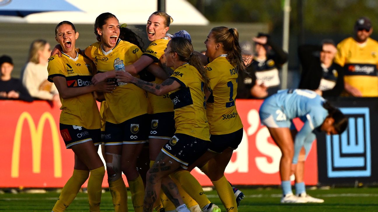Central Coast Mariners celebrate — Article image accompanying A-League rules out standalone women's clubs: 'Not in our thinking' on WagerUp Sports News. Central Coast Mariners celebrate — Article image accompanying A-League rules out standalone women's clubs: 'Not in our thinking' on WagerUp Sports News.