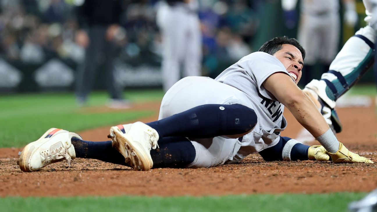 Yankees' Oswaldo Cabrera taken off in ambulance after slide - ESPN