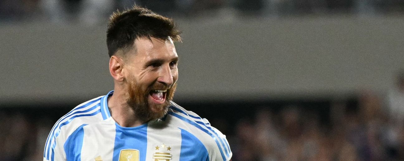 Argentina's forward #10 Lionel Messi celebrates after scoring during the 2026 FIFA World Cup South American qualifiers football match between Argentina and Bolivia at the Mas Monumental stadium in Buenos Aires on October 15, 2024.