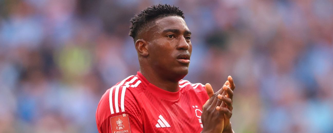 Taiwo Awoniyi of Nottingham Forest applauds during the Emirates FA Cup Semi Final match between Nottingham Forest and Manchester City at Wembley Stadium on April 27, 2025 in London, England