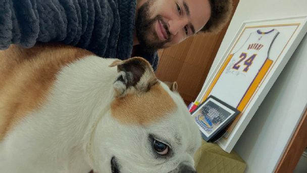 Klay Thompson paid tribute to his beloved English bulldog, Rocco, with an Instagram post Friday.