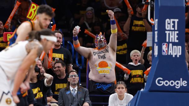 Thundor attempted to distract Nuggets players this postseason by acting as if he dipped a chicken nugget in his body art. If a player missed a free throw, he'd eat it.