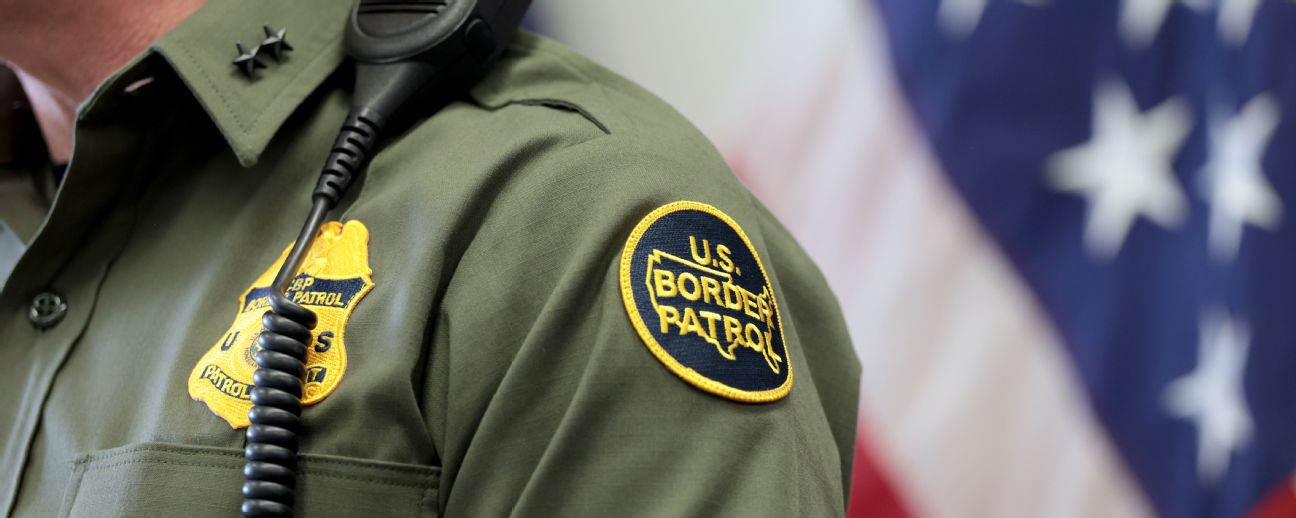 n U.S. Border Patrol logo patch Thursday, June 12, 2025 during at a press conference in Los Angeles.