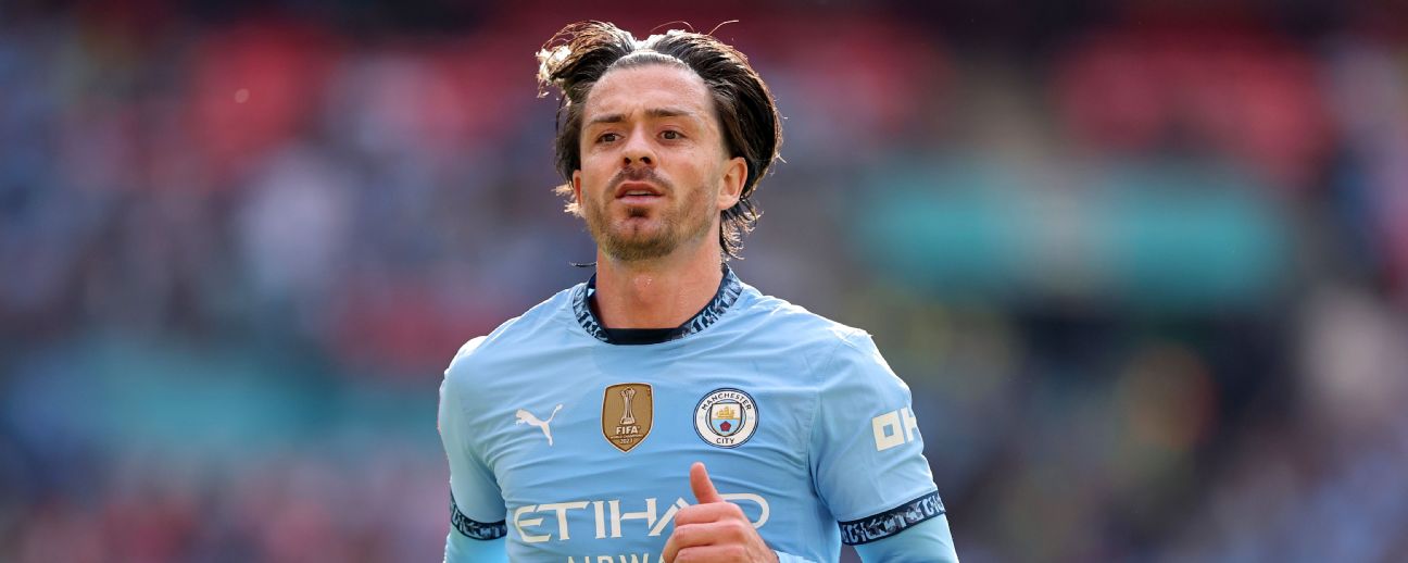 Jack Grealish of Manchester City  during the Emirates FA Cup Semi Final match between Nottingham Forest and Manchester City at Wembley Stadium on April 27, 2025 in London, England