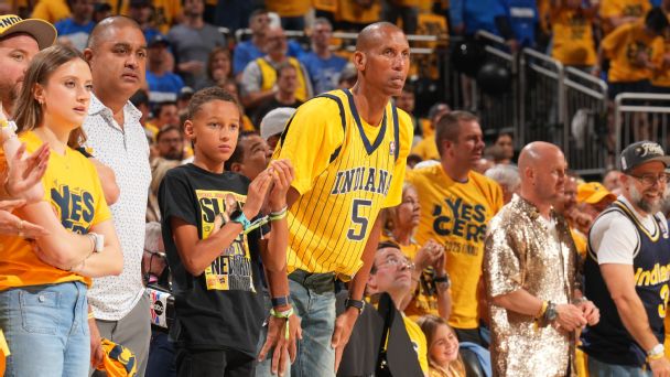 Reggie Miller attends Game 6 of the 2025 NBA Finals between the Oklahoma City Thunder and the Indiana Pacers.